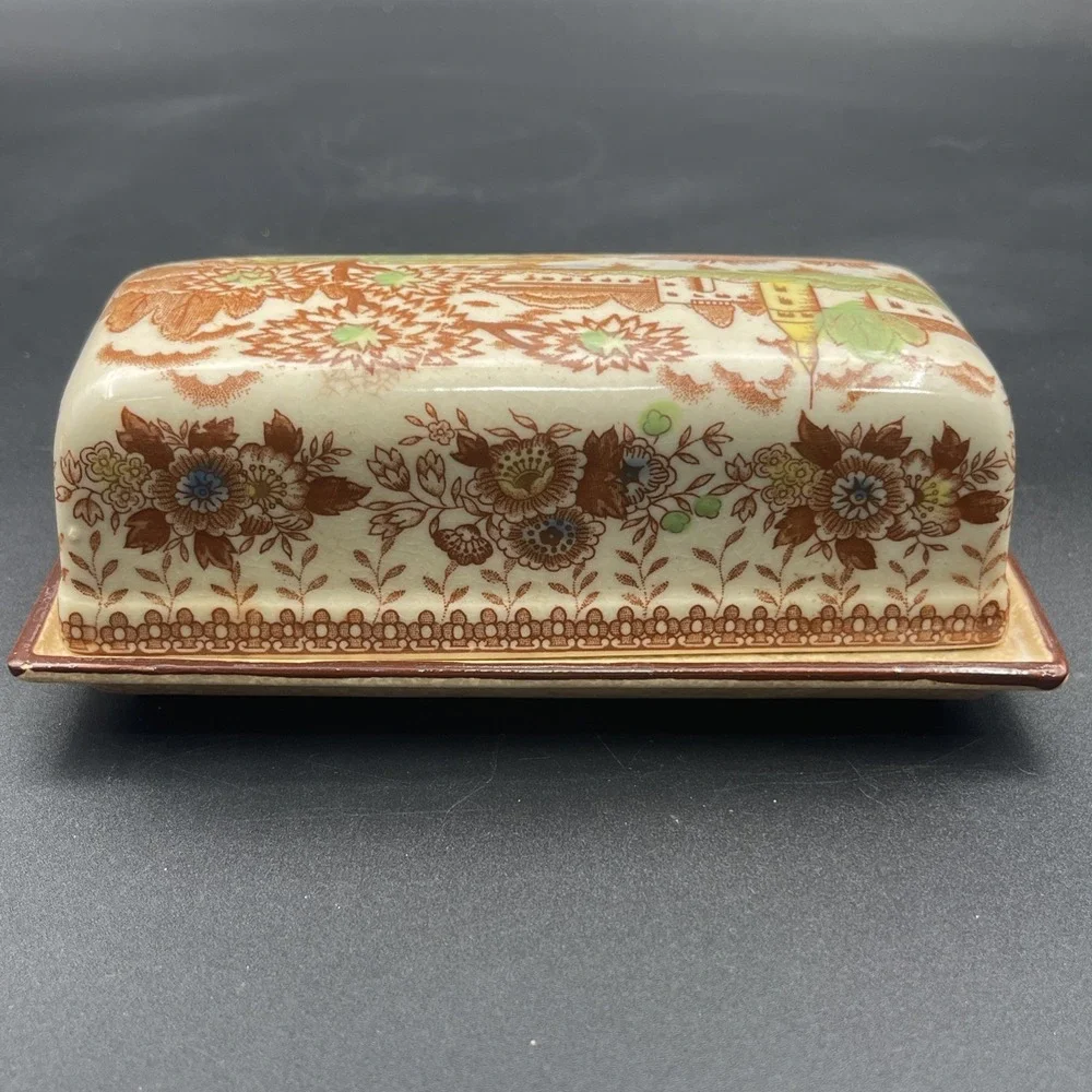 Fred Roberts Co SF Butter Dish Castle Pattern Transferware Lid